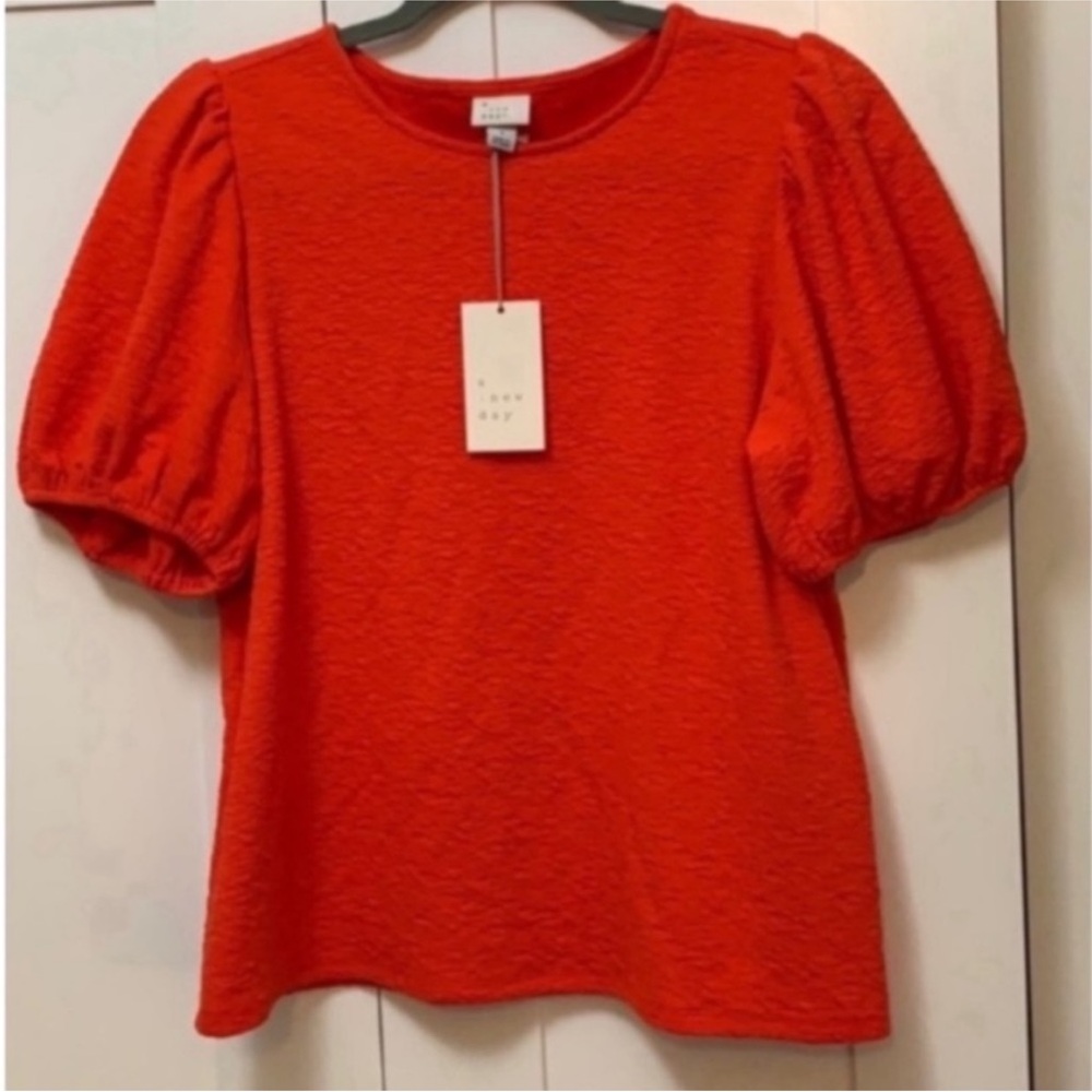 Red Short Sleeved Top Crinkle Material 
Gorgeous Bright Red In Color  NEW!